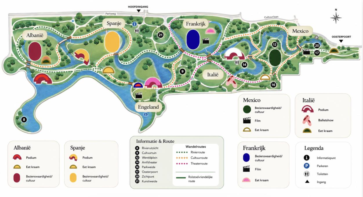 Plattegrond van het festivalterrein in het Vondelpark